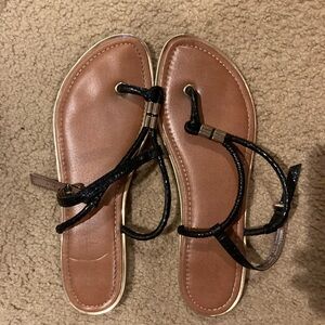 Loft Black and Brown Sandals with Braided Straps